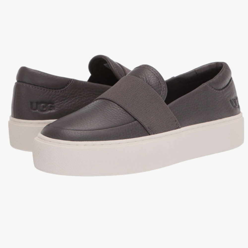UGG Chayze Platform Sneaker Leather Slip On Round Toe Rubber Sole Charcoal 9